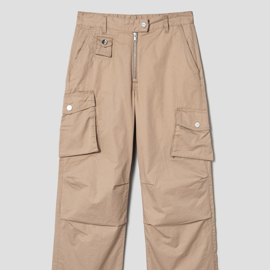 GANNI Washed Cotton Twill Pants - Yellowish Brown