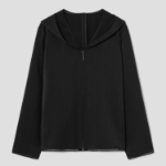 KUHO [Crease Series] Crinkle Hood Zip-Up Blouse - Navy