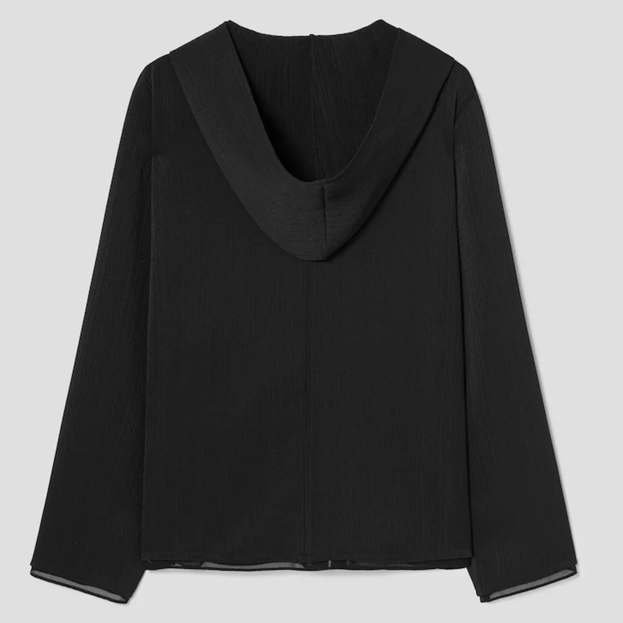 KUHO [Crease Series] Crinkle Hood Zip-Up Blouse - Navy