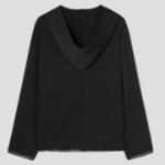 KUHO [Crease Series] Crinkle Hood Zip-Up Blouse - Navy