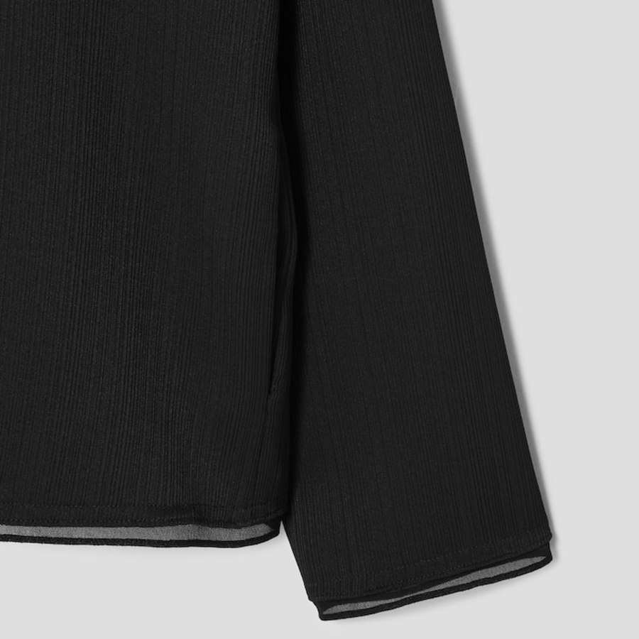 KUHO [Crease Series] Crinkle Hood Zip-Up Blouse - Navy