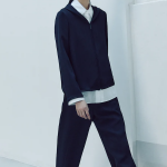 KUHO [Crease Series] Crinkle Hood Zip-Up Blouse - Navy