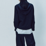 KUHO [Crease Series] Crinkle Hood Zip-Up Blouse - Navy