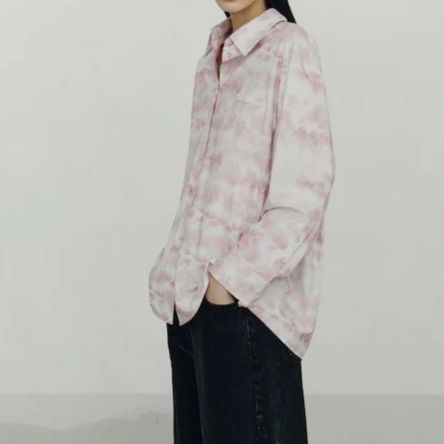 KUHO Shirt Collar Cotton Blouse - Pink