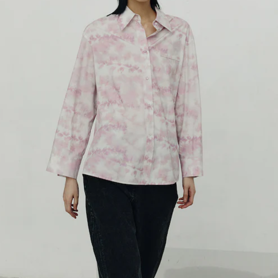 KUHO Shirt Collar Cotton Blouse - Pink