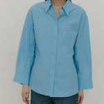 KUHO Shirt Collar Cotton Blouse - Shy Blue