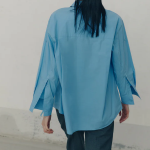 KUHO Shirt Collar Cotton Blouse - Shy Blue