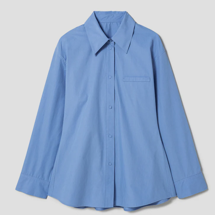 KUHO Shirt Collar Cotton Blouse - Shy Blue