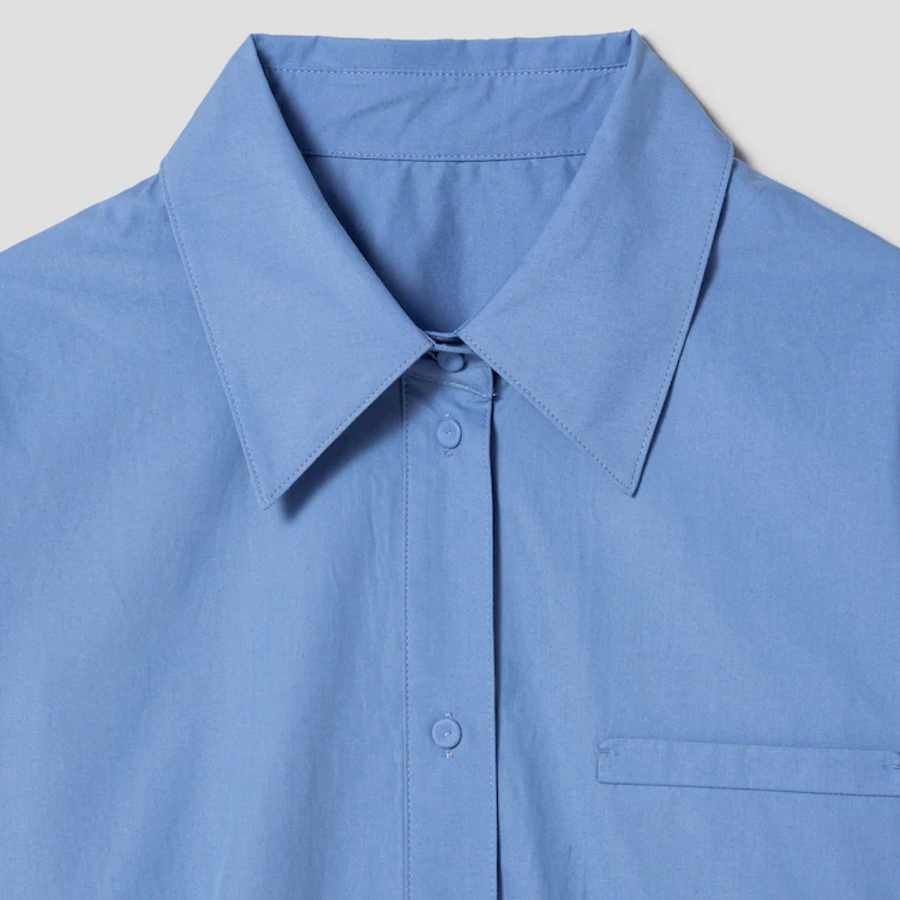 KUHO Shirt Collar Cotton Blouse - Shy Blue