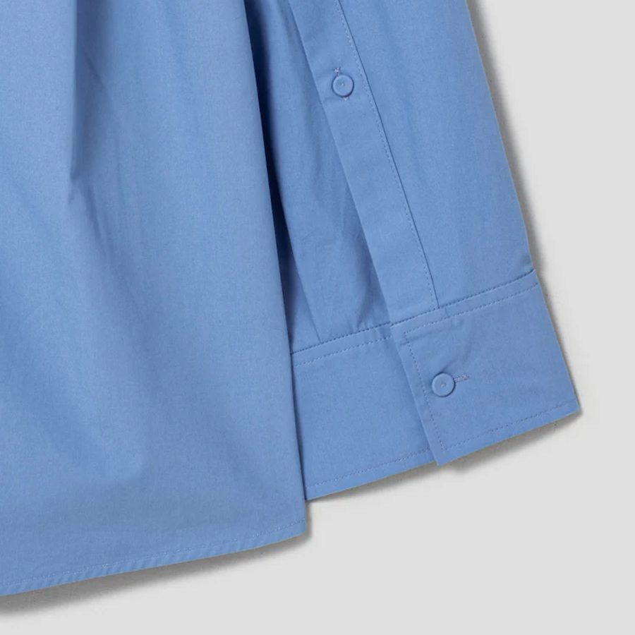 KUHO Shirt Collar Cotton Blouse - Shy Blue