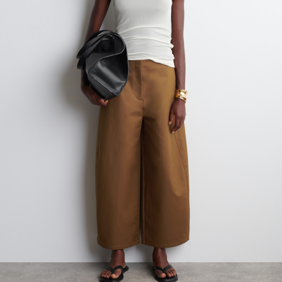 COS Cropped Barrel-Leg Cotton Trousers – Brown
