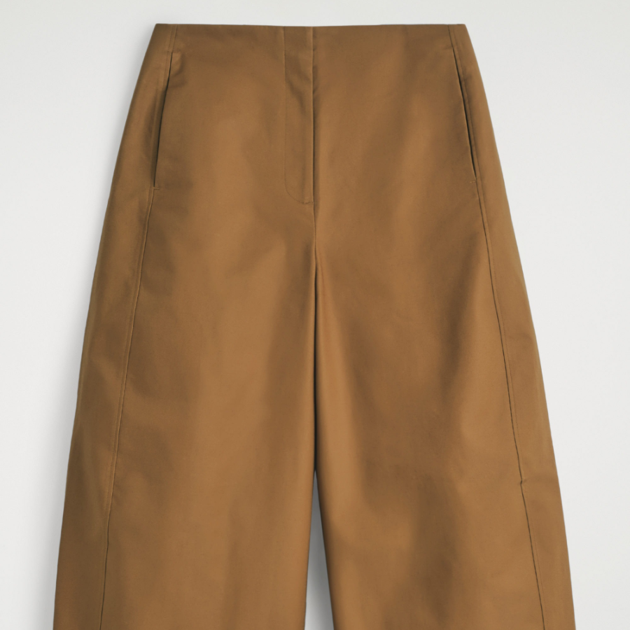 COS Cropped Barrel-Leg Cotton Trousers – Brown
