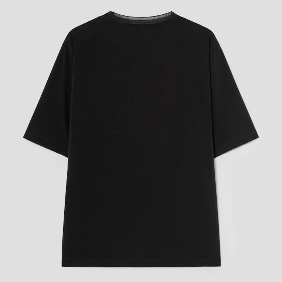 KUHO Cotton Blend Shirring Detail Short Sleeve T-Shirt - Black