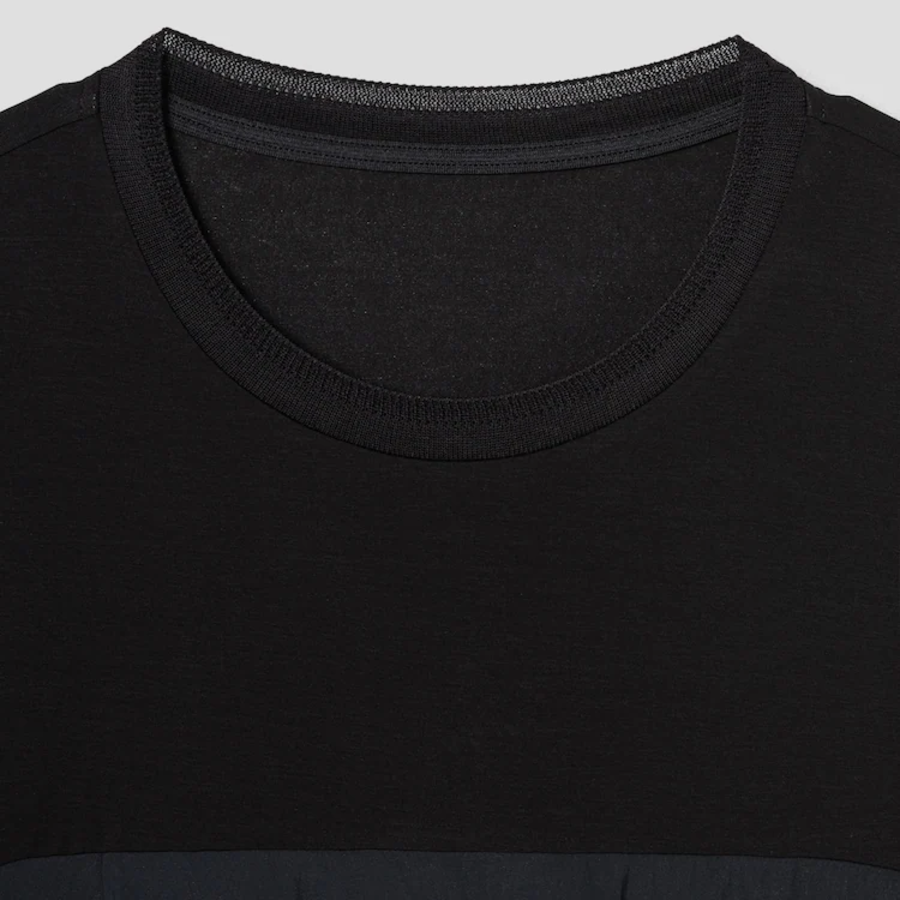 KUHO Cotton Blend Shirring Detail Short Sleeve T-Shirt - Black