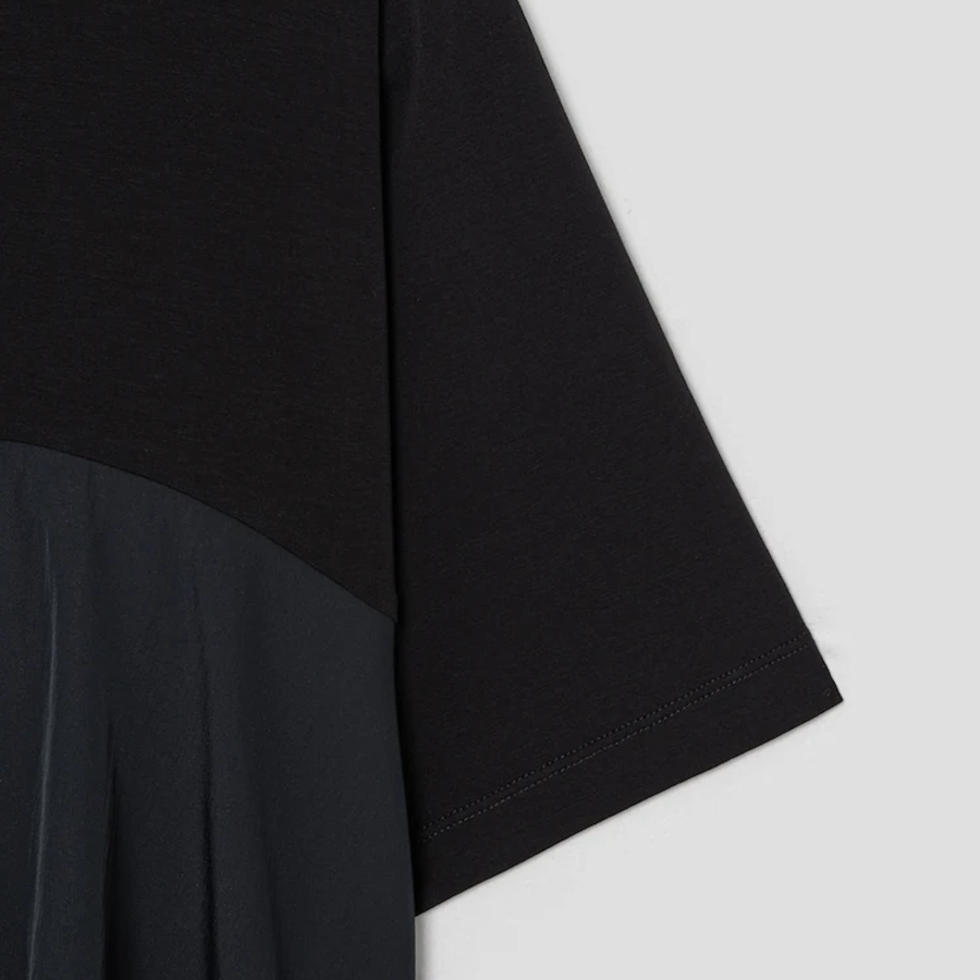 KUHO Cotton Blend Shirring Detail Short Sleeve T-Shirt - Black