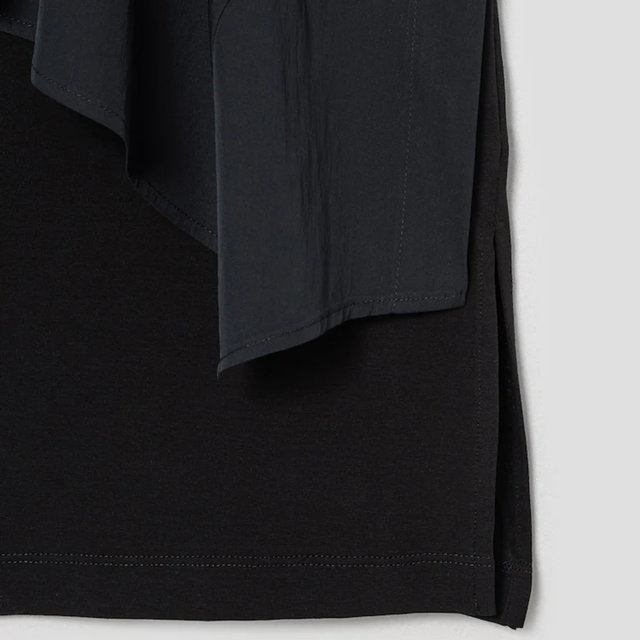 KUHO Cotton Blend Shirring Detail Short Sleeve T-Shirt - Black