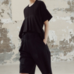 KUHO Cotton Blend Shirring Detail Short Sleeve T-Shirt - Black