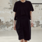 KUHO Cotton Blend Shirring Detail Short Sleeve T-Shirt - Black