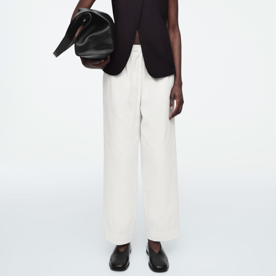 COS Cotton Tapered Drawstring Trousers – White