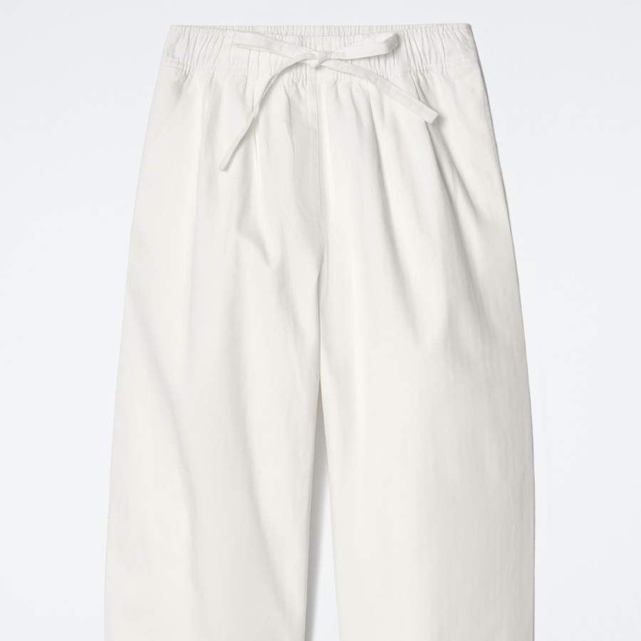 COS Cotton Tapered Drawstring Trousers – White