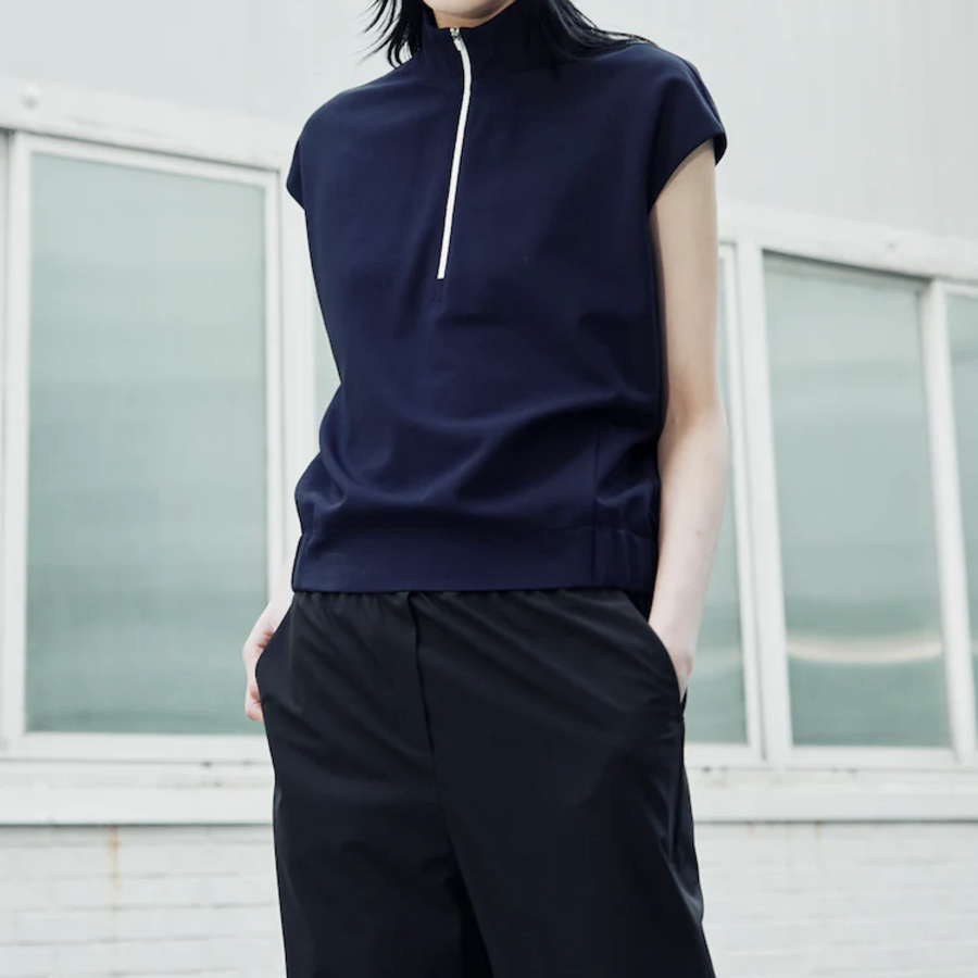 KUHO [Golf] Half Zip-Up High Neck Sleeveless Top - Navy