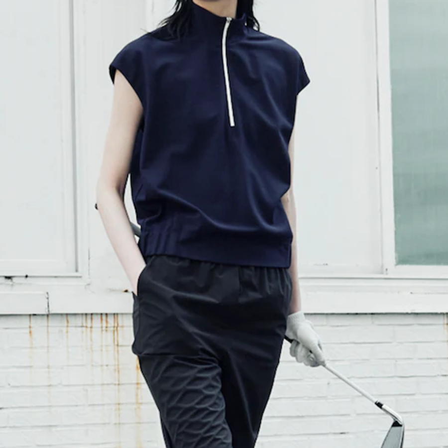 KUHO [Golf] Half Zip-Up High Neck Sleeveless Top - Navy