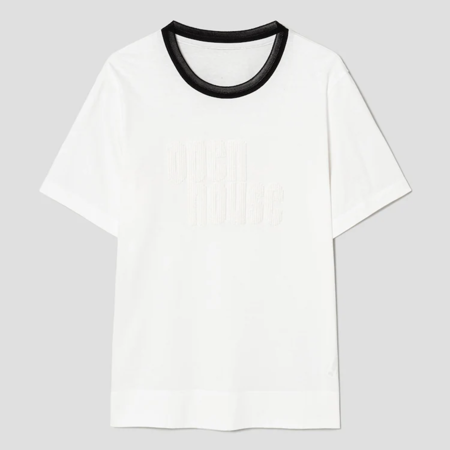 KUHO Cotton Appliqué Accentuated T-Shirt — White