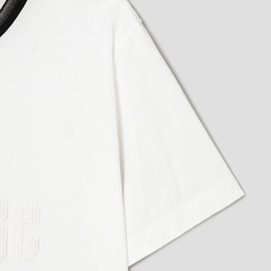 KUHO Cotton Appliqué Accentuated T-Shirt — White