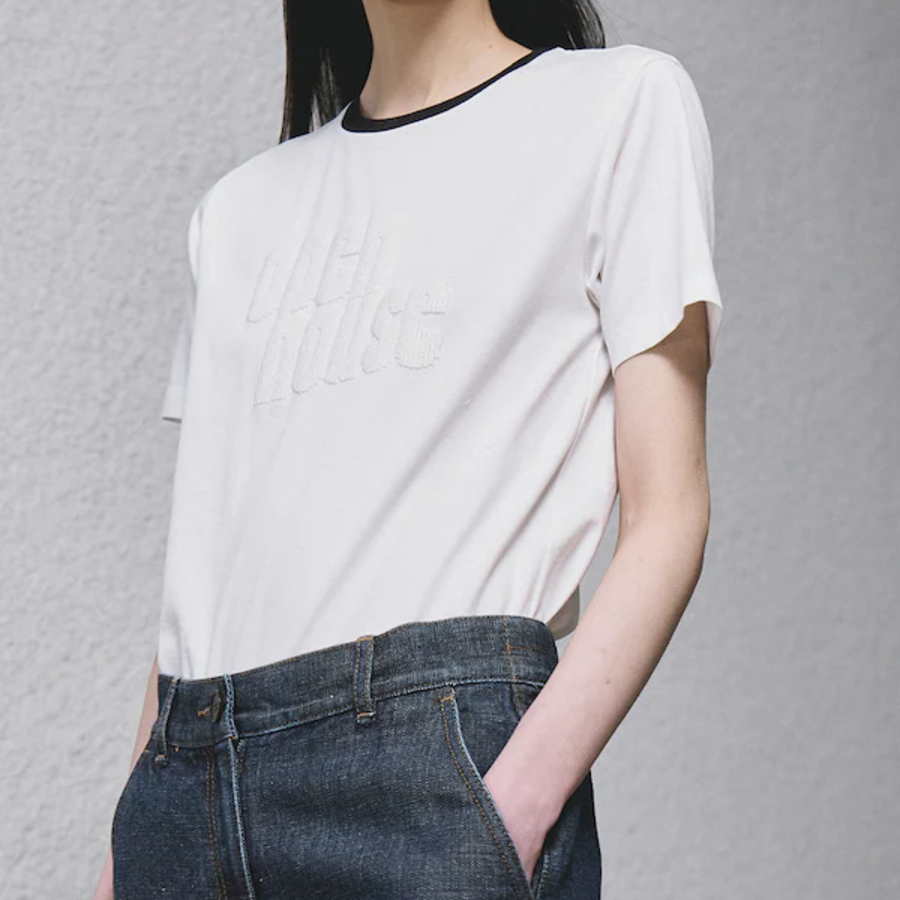 KUHO Cotton Appliqué Accentuated T-Shirt — White