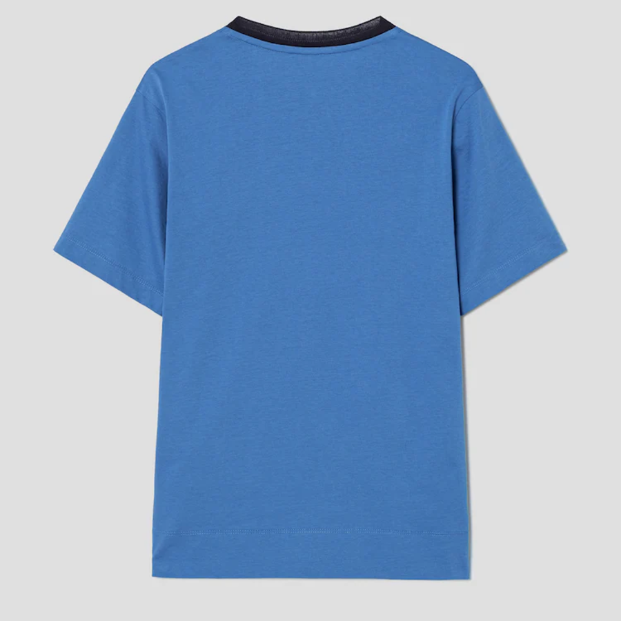 KUHO Cotton Appliqué Accentuated T-Shirt - Blue