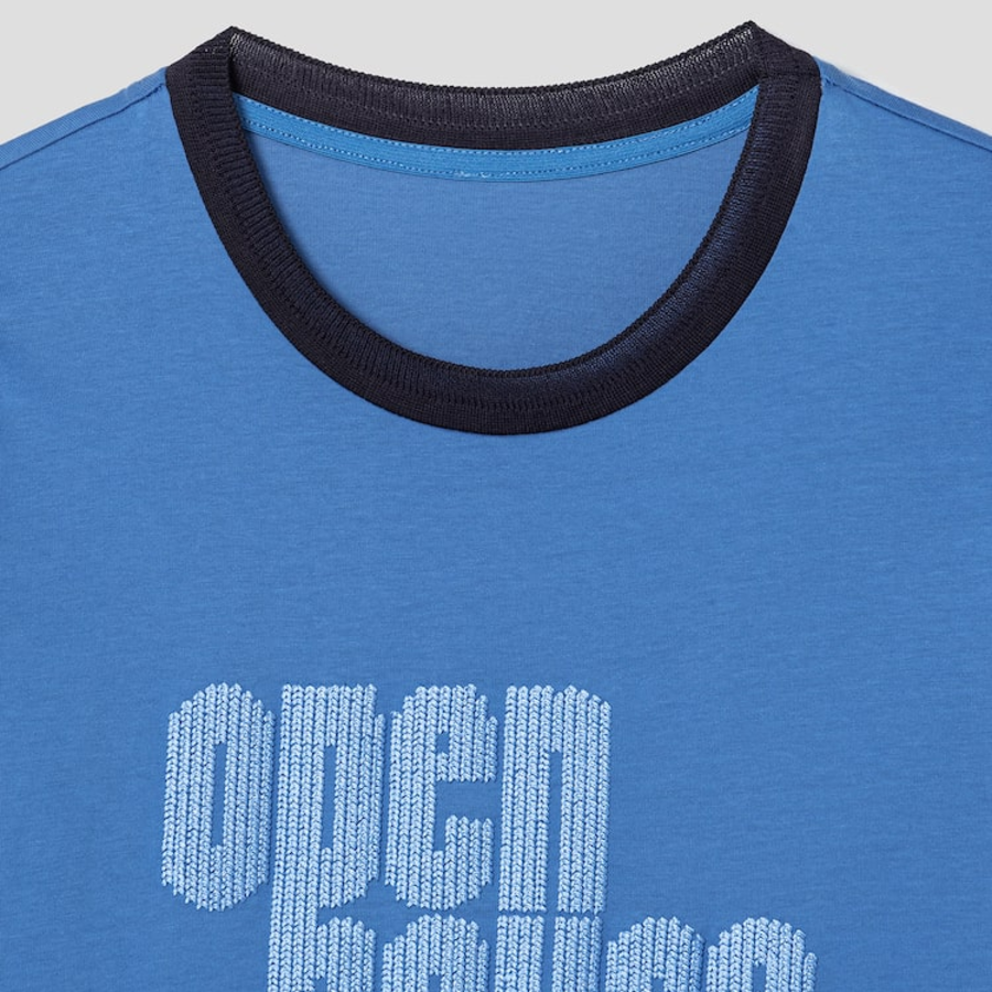 KUHO Cotton Appliqué Accentuated T-Shirt - Blue