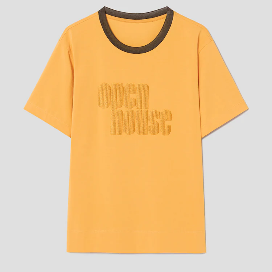 KUHO Cotton Appliqué Accentuated T-Shirt - Yellow