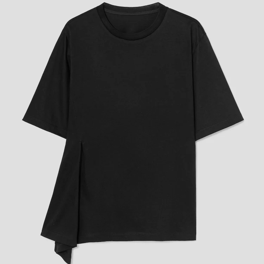 KUHO Cotton Drape Details T-Shirt- Black