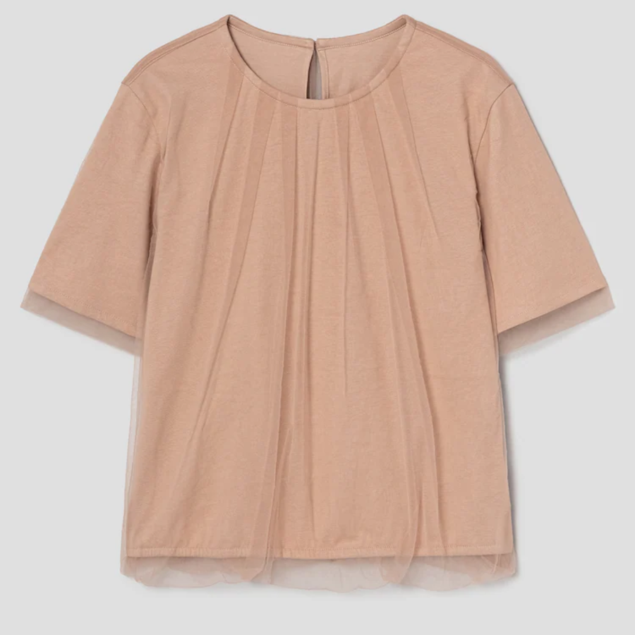 KUHO See-Through Layered Short-Sleeved T-Shirt - Beige