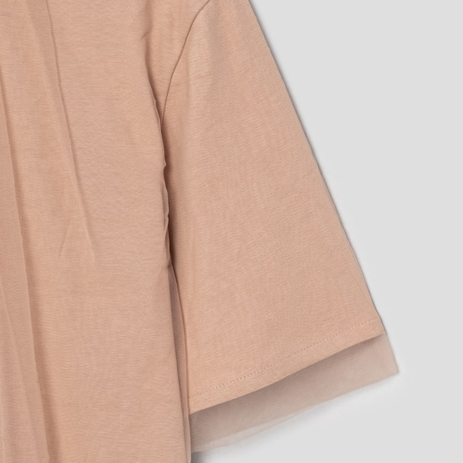 KUHO See-Through Layered Short-Sleeved T-Shirt - Beige