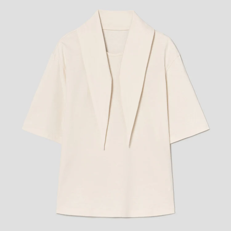 KUHO Jersey Scarf Short Sleeve T-Shirt — Ivory