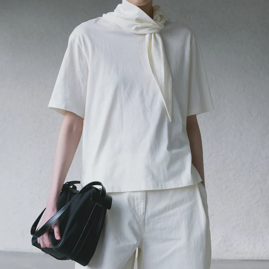 KUHO Jersey Scarf Short Sleeve T-Shirt — Ivory