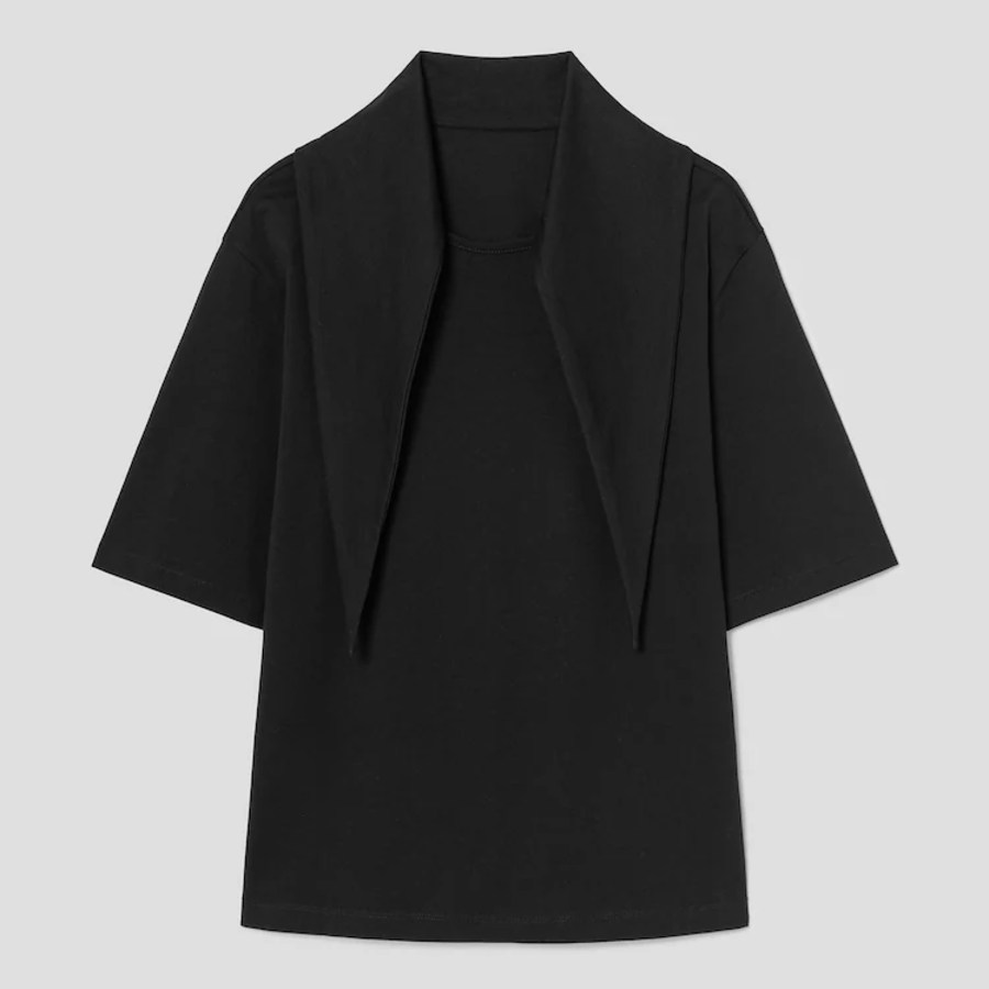 KUHO Jersey Scarf Short Sleeve T-Shirt - Black