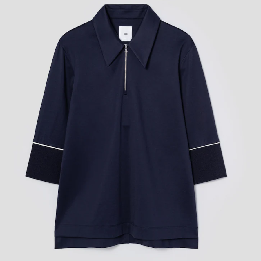 KUHO Golf Collar Neck Half Zip-Up Top — Navy