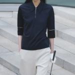 KUHO Golf Collar Neck Half Zip-Up Top — Navy