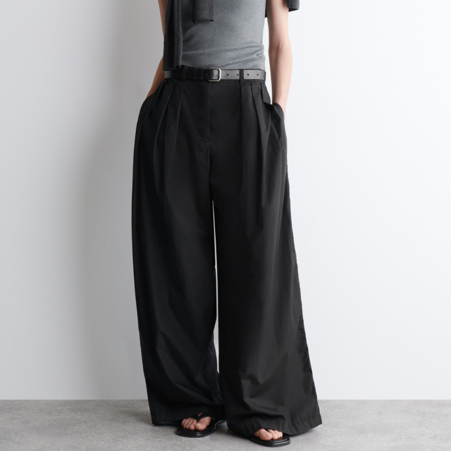 COS Pleated Cotton Wide-Leg Trousers – Black