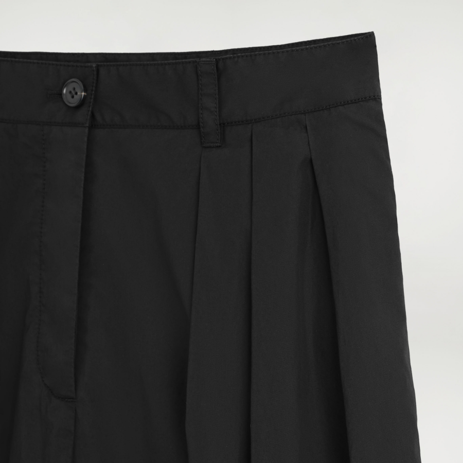 COS Pleated Cotton Wide-Leg Trousers – Black