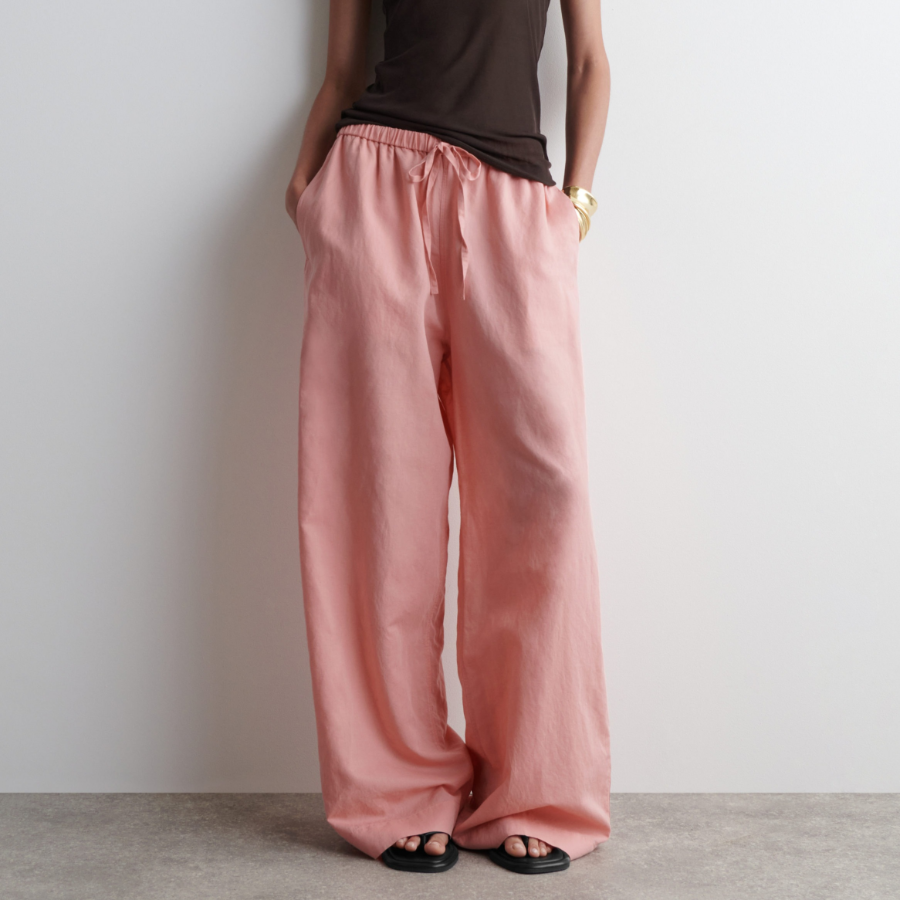 COS Wide-Leg Linen Drawstring Trousers – Pink