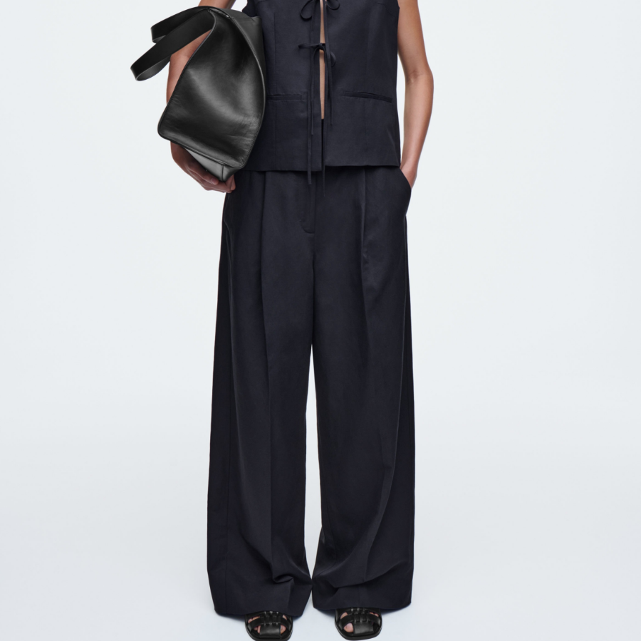 COS Relaxed Linen-Blend Wide-Leg Trousers – Navy