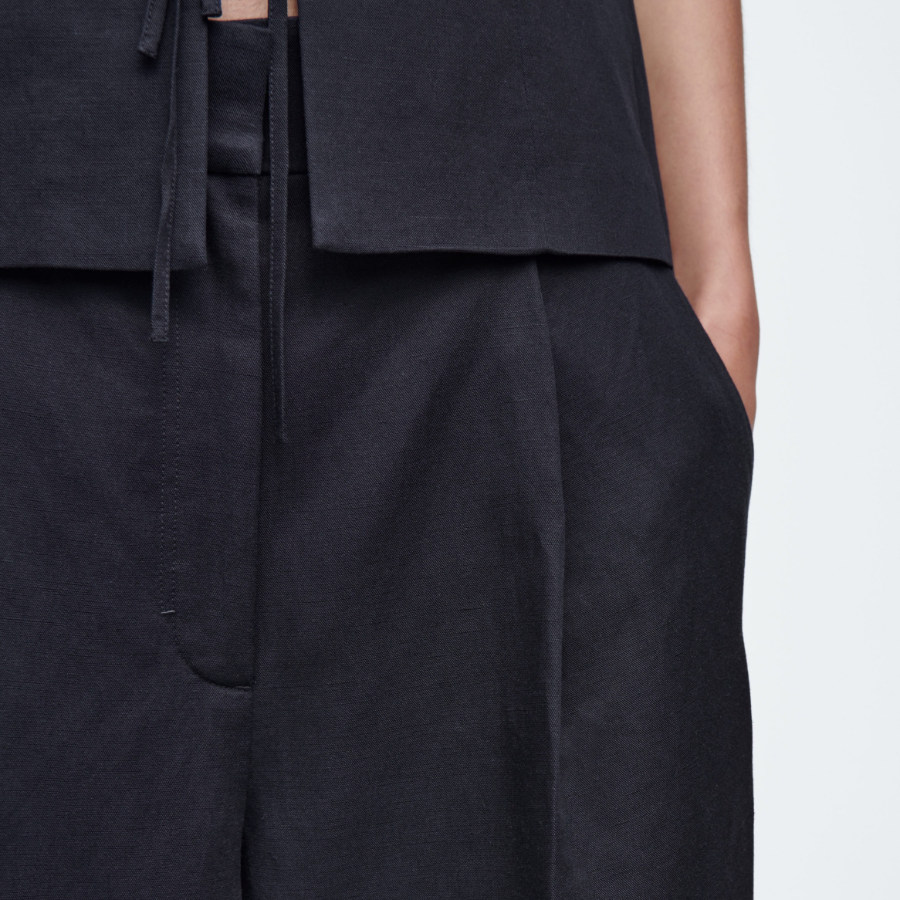 COS Relaxed Linen-Blend Wide-Leg Trousers – Navy