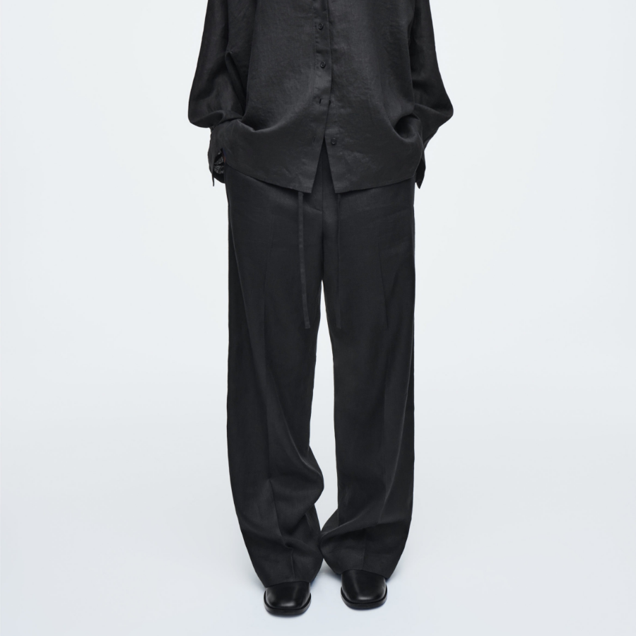 COS Linen Drawstring Trousers – Black