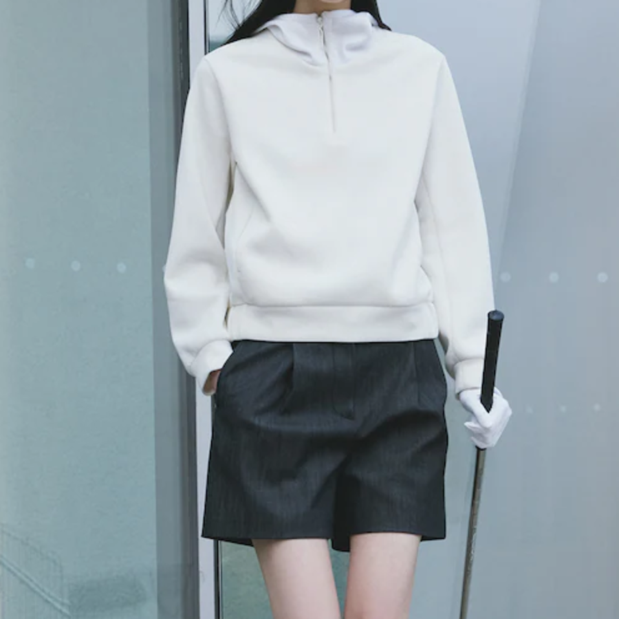 KUHO Golf Knit Hooded Jersey Top — Ivory