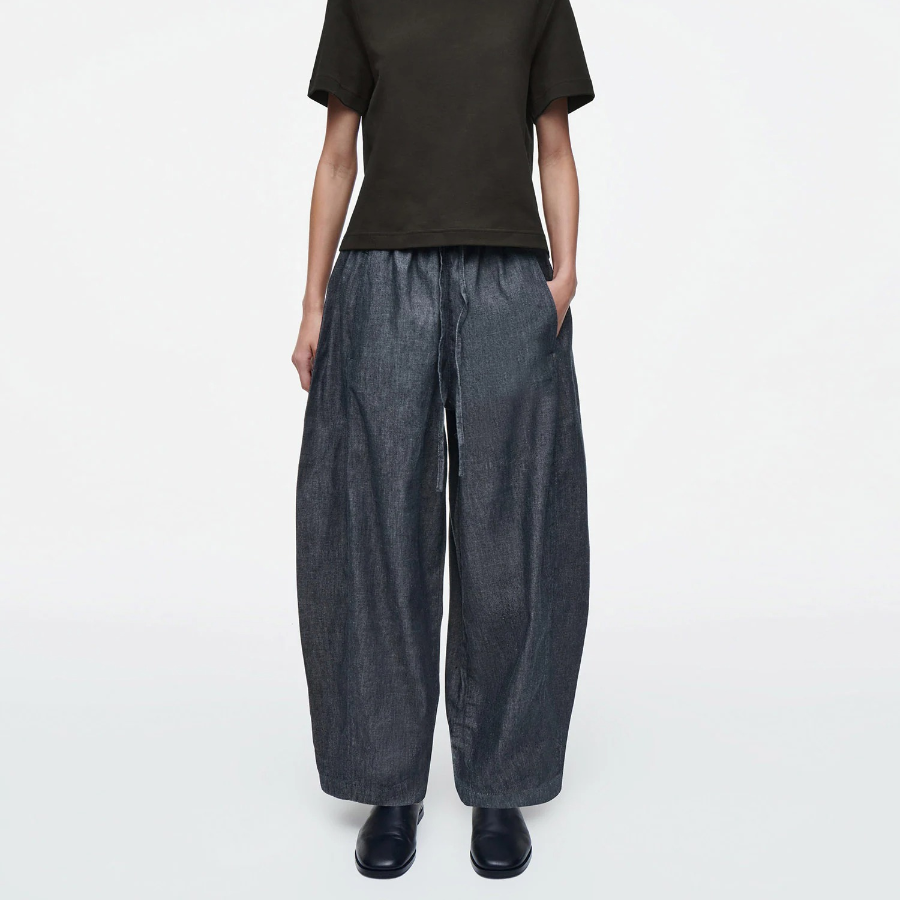 COS Relaxed Barrel Leg Denim Drawstring Trousers – Dark Blue