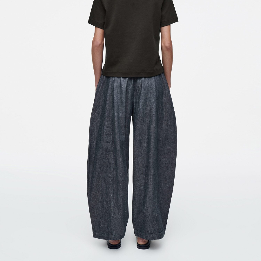 COS Relaxed Barrel Leg Denim Drawstring Trousers – Dark Blue