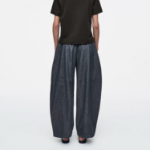 COS Relaxed Barrel Leg Denim Drawstring Trousers – Dark Blue